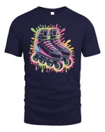 Neon Roller Skates T-Shirt Retro 80s Vibe Streetwear - navy t-shirt on white background