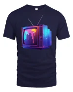 Melting Retro TV T-Shirt Vaporwave Aesthetic Design - navy t-shirt on white background