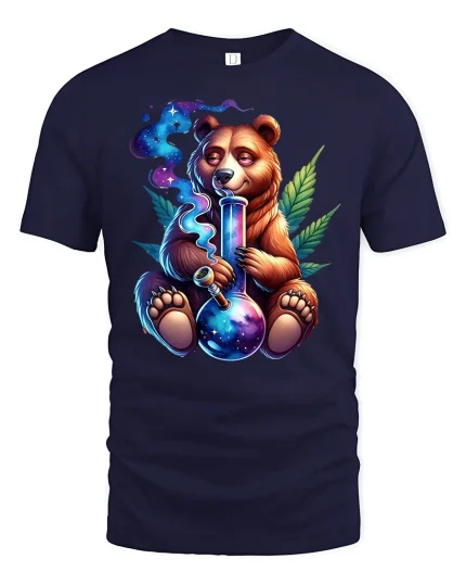 Chill Cosmic Bear T-Shirt Funny Relaxed Vibe Streetwear - navy t-shirt on white background