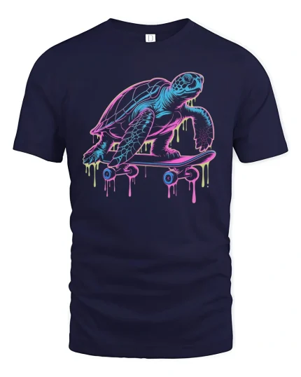 Chill Turtle Skateboard T-Shirt Funny Cool Streetwear - navy t-shirt on white background