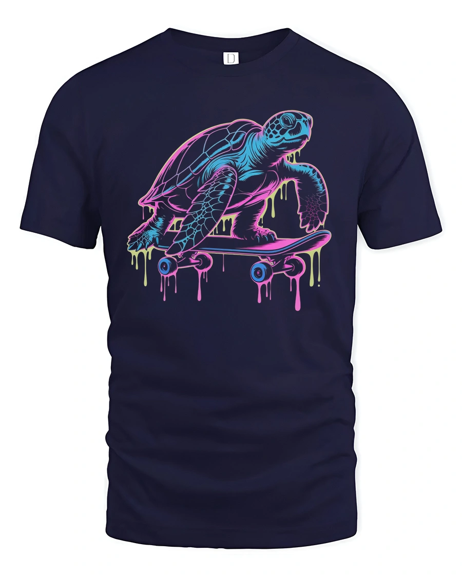 Chill Turtle Skateboard T-Shirt Funny Cool Streetwear - 1 Chill Turtle Skateboard T-Shirt Funny Cool Streetwear - navy t-shirt on white background