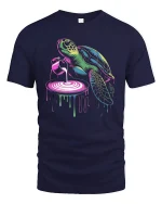 Trippy Turtle Paint Pour T-Shirt Colorful Art Streetwear - navy t-shirt on white background