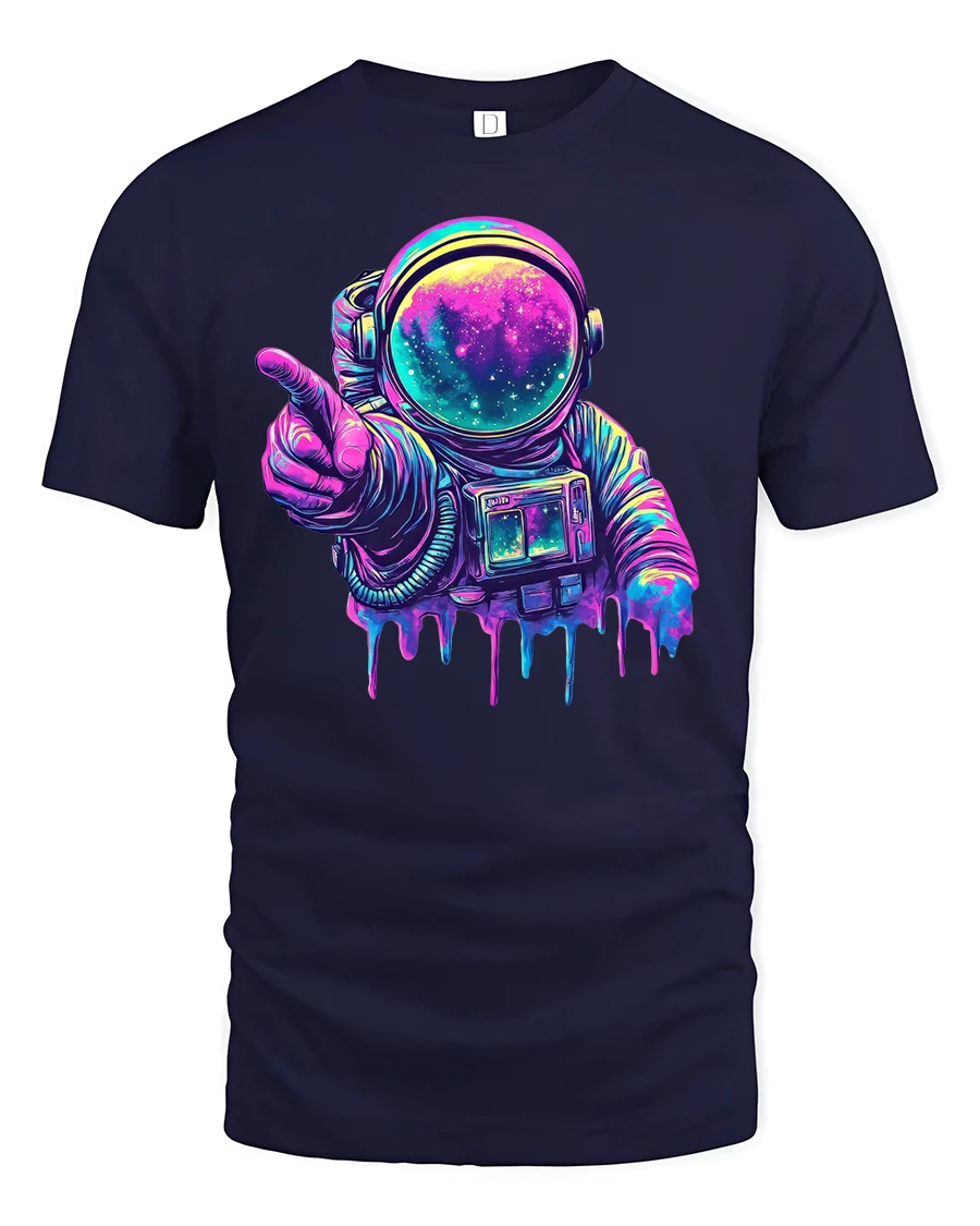 Neon Astronaut T-Shirt Cosmic Space Art Streetwear - 1 Neon Astronaut T-Shirt Cosmic Space Art Streetwear - navy t-shirt on white background
