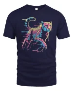 Neon Cheetah T-Shirt Fast and Fierce Animal Streetwear - navy t-shirt on white background