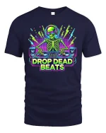 Drop Dead Beats DJ Skeleton T-Shirt EDM Party Style - navy t-shirt on white background