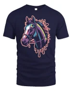 Colorful Horse Head T-Shirt Artistic Neon Graphic Tee - navy t-shirt on white background