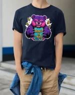Money Talks Bear T-Shirt Funny Rich Vibes Streetwear - model wearing navy tee with hands in pockets