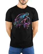 Chill Turtle Skateboard T-Shirt Funny Cool Streetwear - model wearing black tee with hands behind back