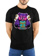 Money Talks Bear T-Shirt Funny Rich Vibes Streetwear - model wearing black tee with hands behind back