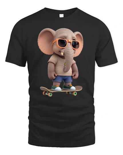 Cool Skater Elephant T-Shirt Funny Street Style Tee - black t-shirt on white background