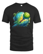 Pickleball T-Shirt Splash Art Funny Sports Graphic Tee - black t-shirt on white background