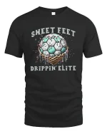 Sweet Feet Drippin’ Elite T-Shirt Funny Soccer Style - black t-shirt on white background