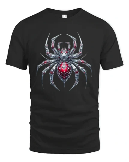 Cyber Spider T-Shirt Futuristic Mech Arachnid Design - black t-shirt on white background