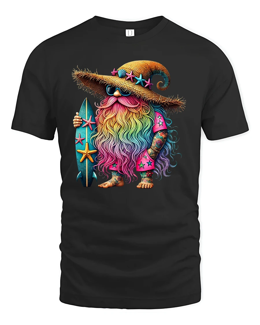 Surf Wizard T-Shirt Rainbow Beard Magic Beach Vibes - 1 Surf Wizard T-Shirt Rainbow Beard Magic Beach Vibes - black t-shirt on white background
