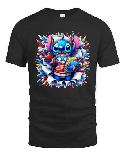 Cute Blue Alien School T-Shirt Funny Teacher Gift - black t-shirt on white background