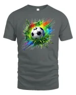 Soccer Explosion T-Shirt Colorful Energy Game Tee - gray t-shirt on white background