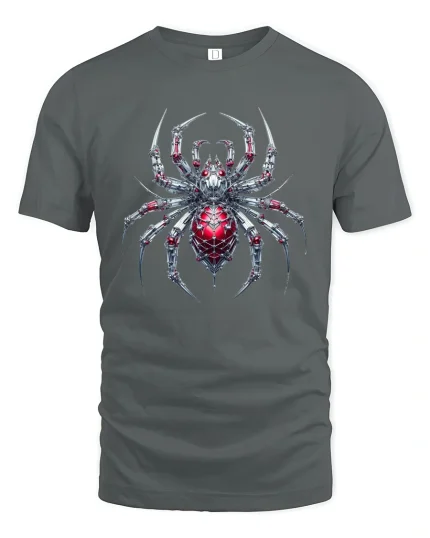 Cyber Spider T-Shirt Futuristic Mech Arachnid Design - gray t-shirt on white background