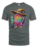 Surf Wizard T-Shirt Rainbow Beard Magic Beach Vibes - gray t-shirt on white background