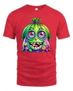 Funny Monster T-Shirt Colorful Goofy Cartoon Style Tee - red t-shirt on white background