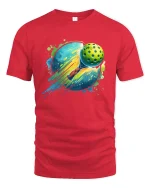 Pickleball T-Shirt Splash Art Funny Sports Graphic Tee - red t-shirt on white background
