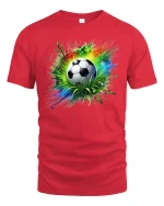 Soccer Explosion T-Shirt Colorful Energy Game Tee - red t-shirt on white background