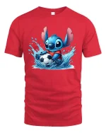 Cute Blue Alien Soccer T-Shirt Funny Sporty Style - red t-shirt on white background