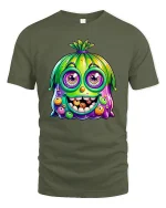 Funny Monster T-Shirt Colorful Goofy Cartoon Style Tee - military green t-shirt on white background
