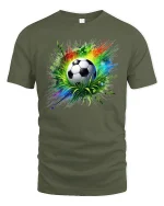 Soccer Explosion T-Shirt Colorful Energy Game Tee - military green t-shirt on white background