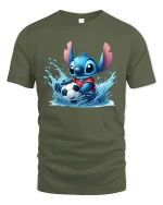 Cute Blue Alien Soccer T-Shirt Funny Sporty Style - military green t-shirt on white background