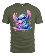 Cute Blue Alien Hug T-Shirt Adorable Family Design - military green t-shirt on white background