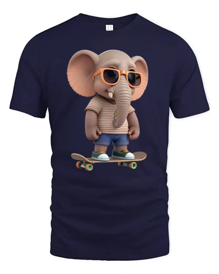 Cool Skater Elephant T-Shirt Funny Street Style Tee - navy t-shirt on white background