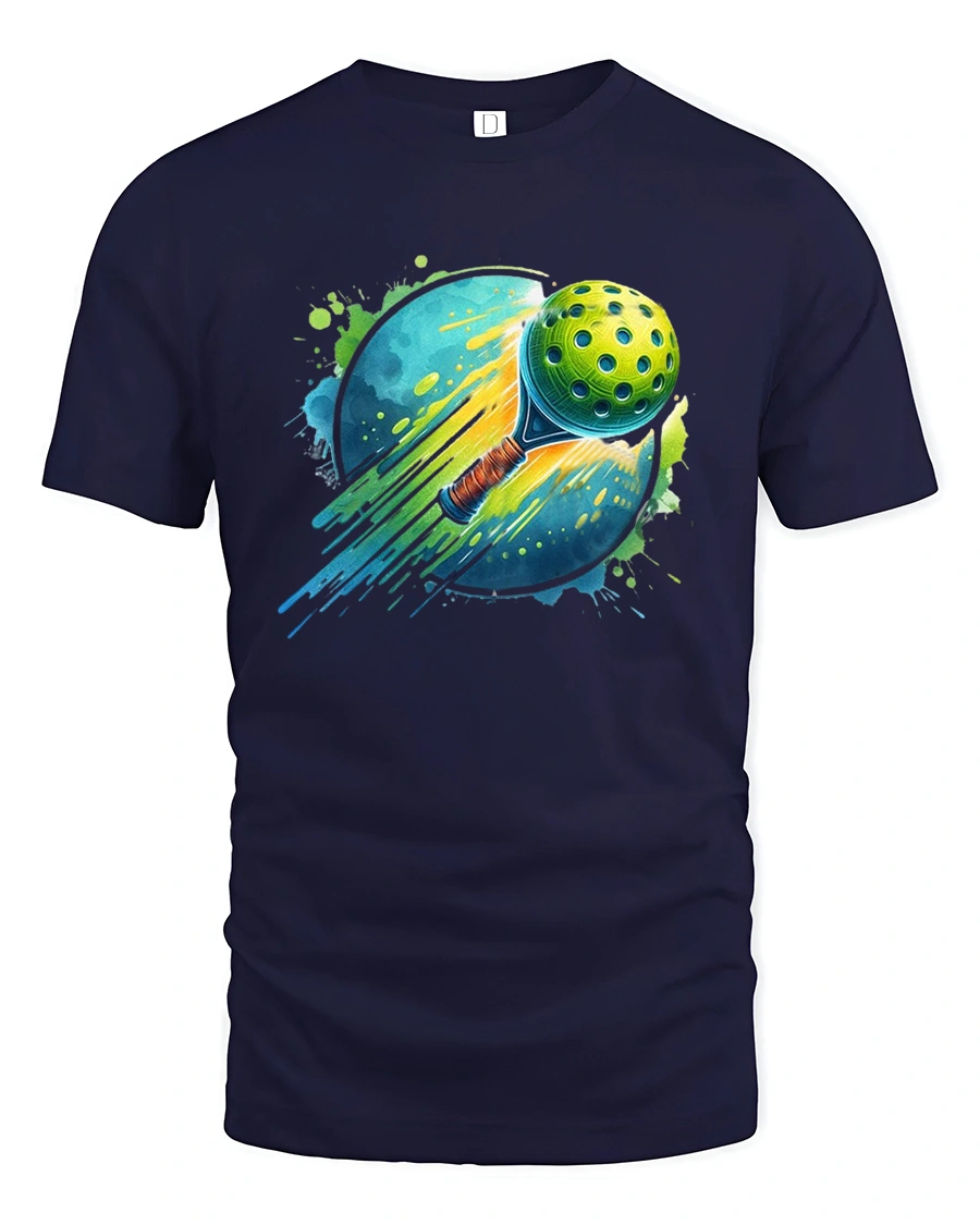 Pickleball T-Shirt Splash Art Funny Sports Graphic Tee - 1 Pickleball T-Shirt Splash Art Funny Sports Graphic Tee - navy t-shirt on white background
