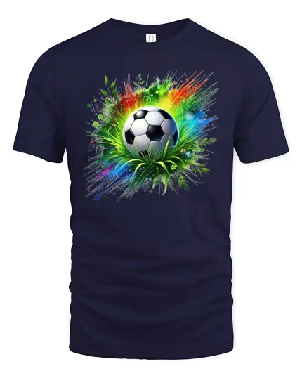 Soccer Explosion T-Shirt Colorful Energy Game Tee - navy t-shirt on white background