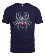 Cyber Spider T-Shirt Futuristic Mech Arachnid Design - navy t-shirt on white background