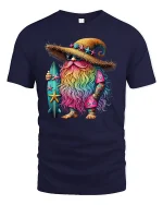 Surf Wizard T-Shirt Rainbow Beard Magic Beach Vibes - navy t-shirt on white background