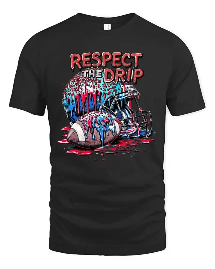 Respect The Drip Football T-Shirt Cool Sports Tee - black t-shirt on white background