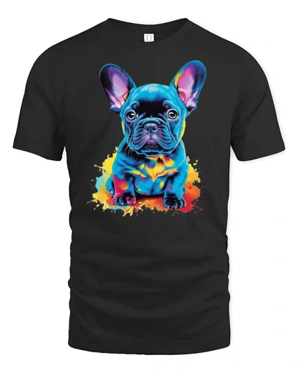 Neon French Bulldog T-Shirt Cute Dog Lover Tee - black t-shirt on white background