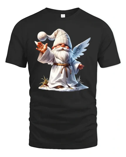 Christmas Angel Gnome T-Shirt Cute Holiday Tee - black t-shirt on white background