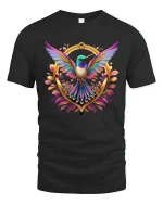 Colorful Hummingbird T-Shirt Vibrant Nature Art Tee - black t-shirt on white background