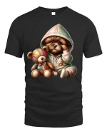 Cute Puppy Hoodie T-Shirt Adorable Dog Lover Tee - black t-shirt on white background