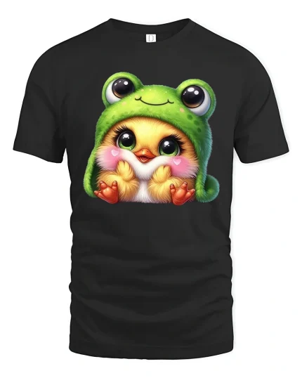 Cute Frog Chick T-Shirt Adorable Kawaii Style Tee - black t-shirt on white background