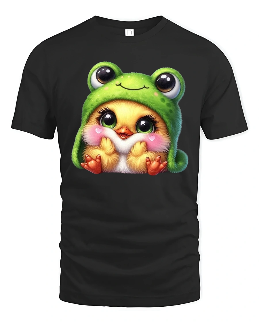 Cute Frog Chick T-Shirt Adorable Kawaii Style Tee - 1 Cute Frog Chick T-Shirt Adorable Kawaii Style Tee - black t-shirt on white background