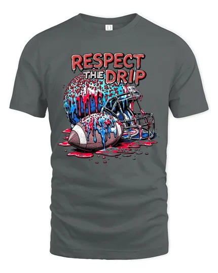 Respect The Drip Football T-Shirt Cool Sports Tee - gray t-shirt on white background