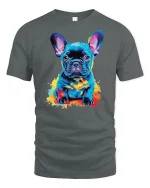 Neon French Bulldog T-Shirt Cute Dog Lover Tee - gray t-shirt on white background