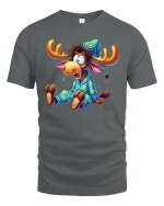 Sleepy Moose T-Shirt Funny Pajama Cartoon Tee - gray t-shirt on white background