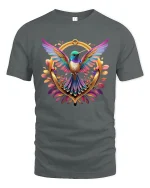 Colorful Hummingbird T-Shirt Vibrant Nature Art Tee - gray t-shirt on white background