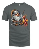 Knight Gnome T-Shirt Cute Dragon Fantasy Graphic Tee - gray t-shirt on white background