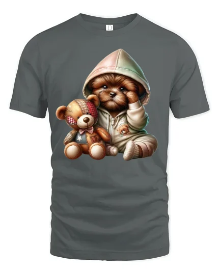 Cute Puppy Hoodie T-Shirt Adorable Dog Lover Tee - gray t-shirt on white background