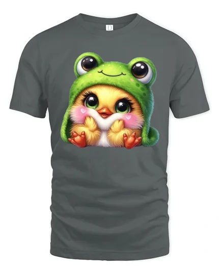 Cute Frog Chick T-Shirt Adorable Kawaii Style Tee - gray t-shirt on white background