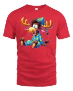 Sleepy Moose T-Shirt Funny Pajama Cartoon Tee - red t-shirt on white background